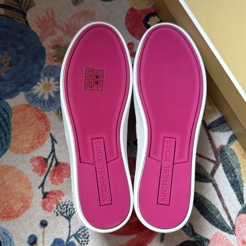 Michael Kors Irving Stripe sneaker shoe white pink silver lace-up school casual - Picture 6 of 7